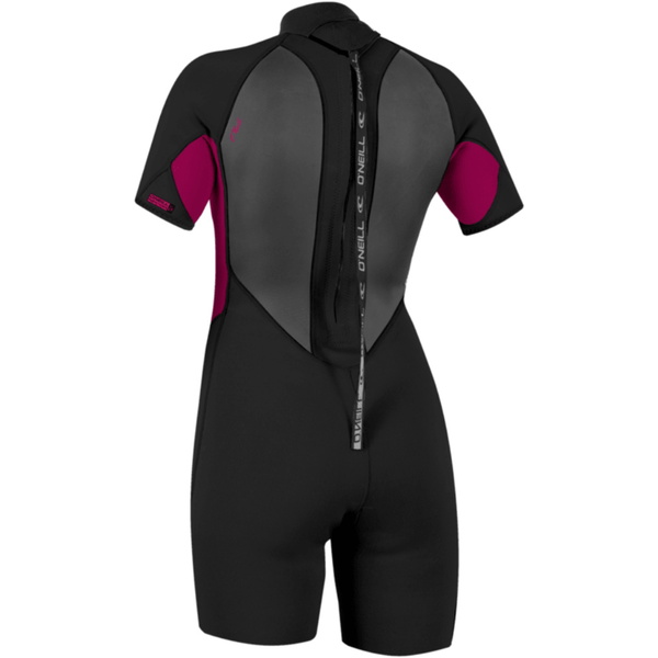 2026 O'Neill Womens Reactor-2 2mm Back Zip Shorty Wetsuit 5043B - Black / Punk Pink